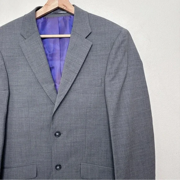 Brook Taverner Mens 36R Wool Two Button Slim Fit Blazer Sport Coat In Grey